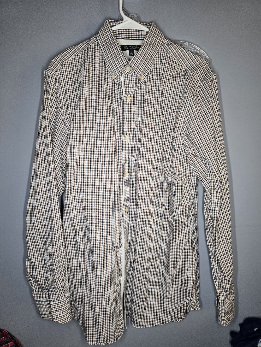 Banana Republic Button Down Dress Shirt-Mens LARGE-Tan/Black/Brown-Casual,Work